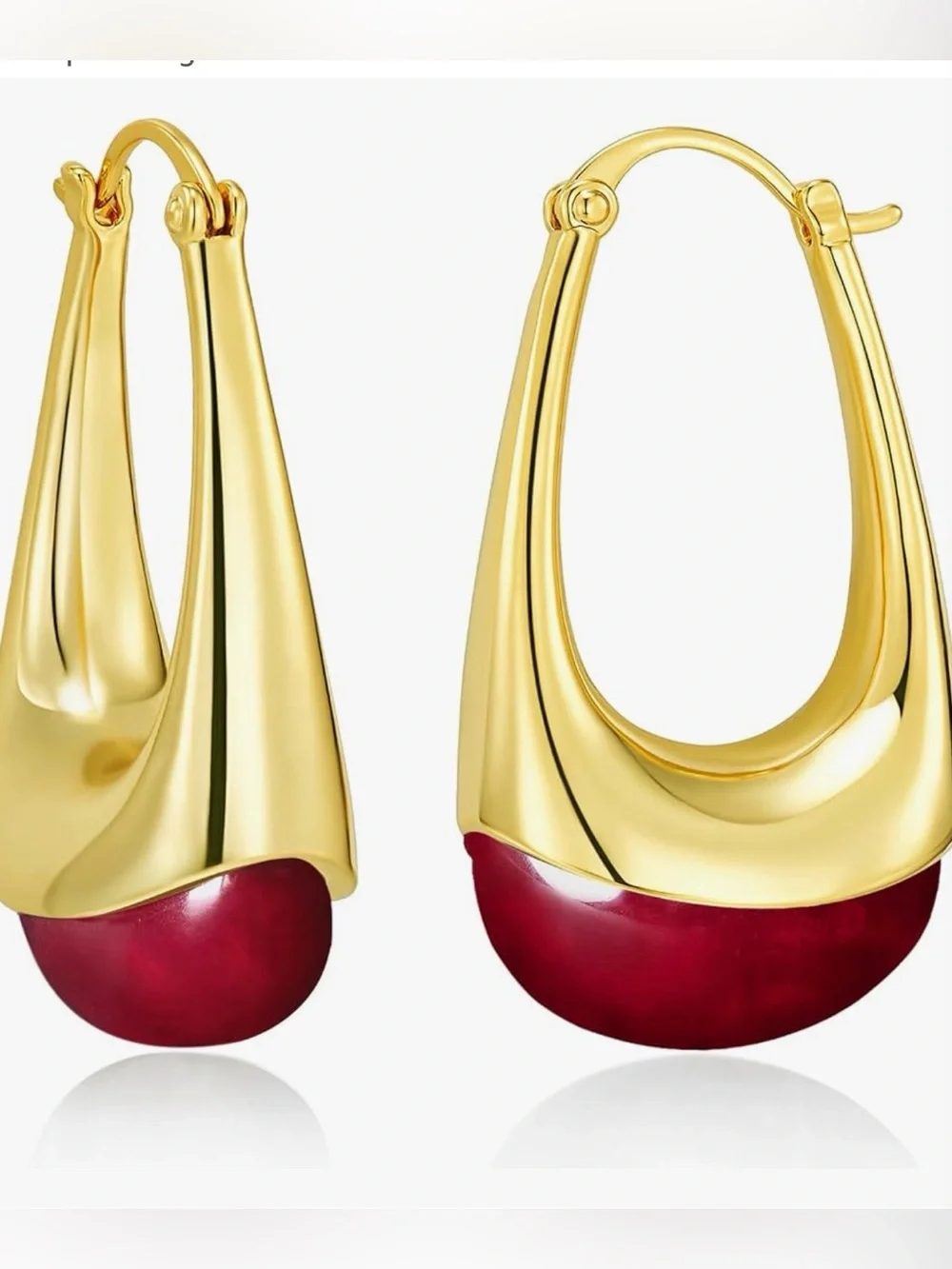 NEW 18K Gold Plated Hoops with Colored Resin Gemstone Statement Earrings